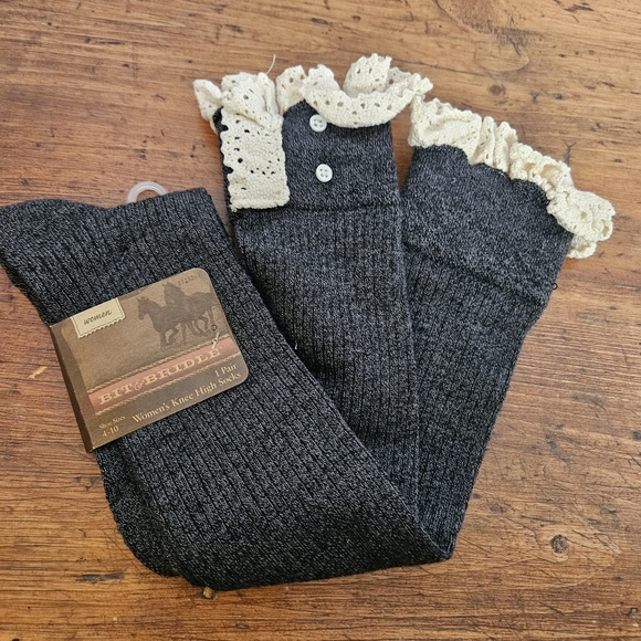 Bit And Bridle Gray Knee High Socks with Crochet Lace Trim Detail Boot Socks - Picture 6 of 7